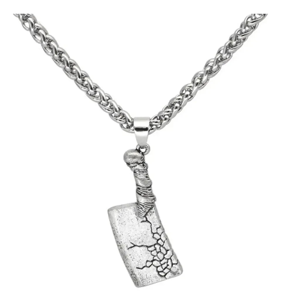 Collar Dije Cuchillo Punk Calavera Cráneo Color Plata Hombre 1