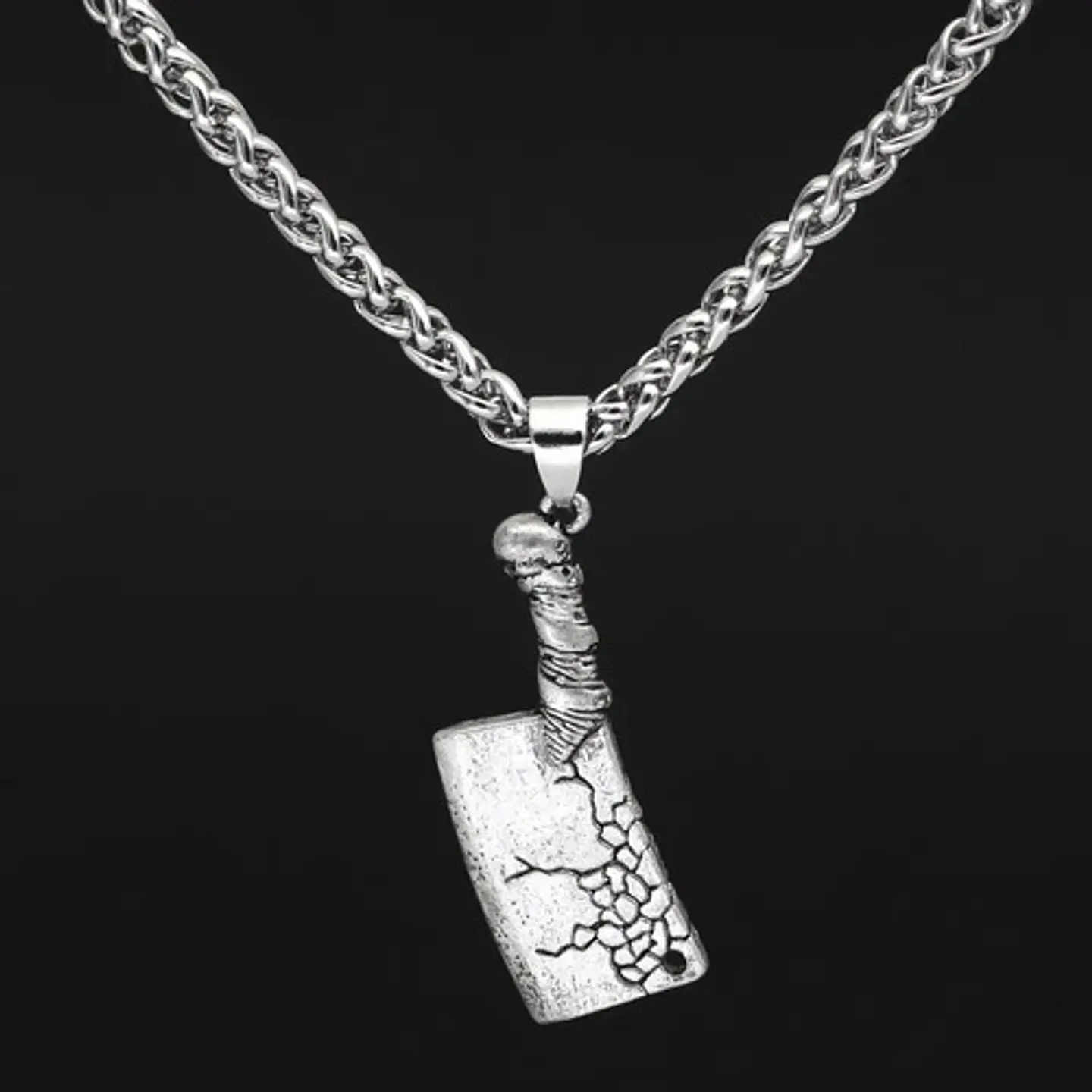 Collar Dije Cuchillo Punk Calavera Cráneo Color Plata Hombre 4