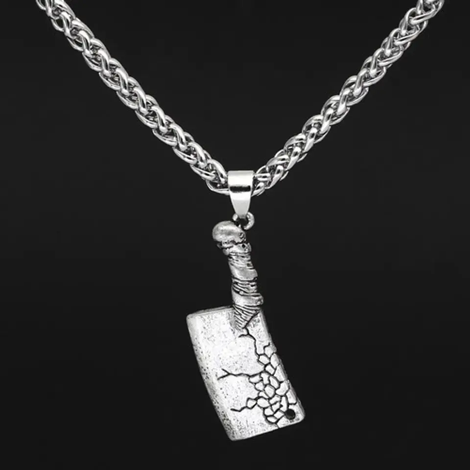 Collar Dije Cuchillo Punk Calavera Cráneo Color Plata Hombre 4