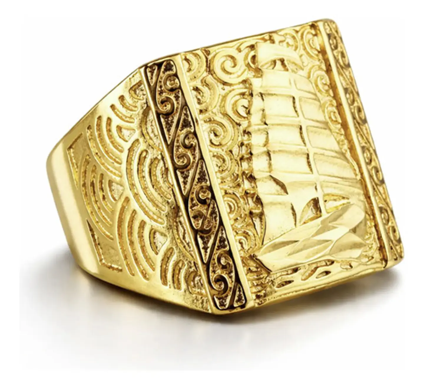 Anillo Hombre Ajustable Velero Barco Baño De Oro Gold Filled 1