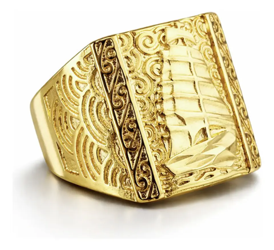 Anillo Hombre Ajustable Velero Barco Baño De Oro Gold Filled 1