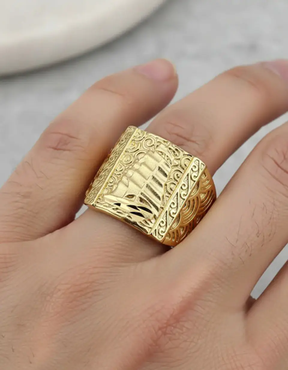 Anillo Hombre Ajustable Velero Barco Baño De Oro Gold Filled 3
