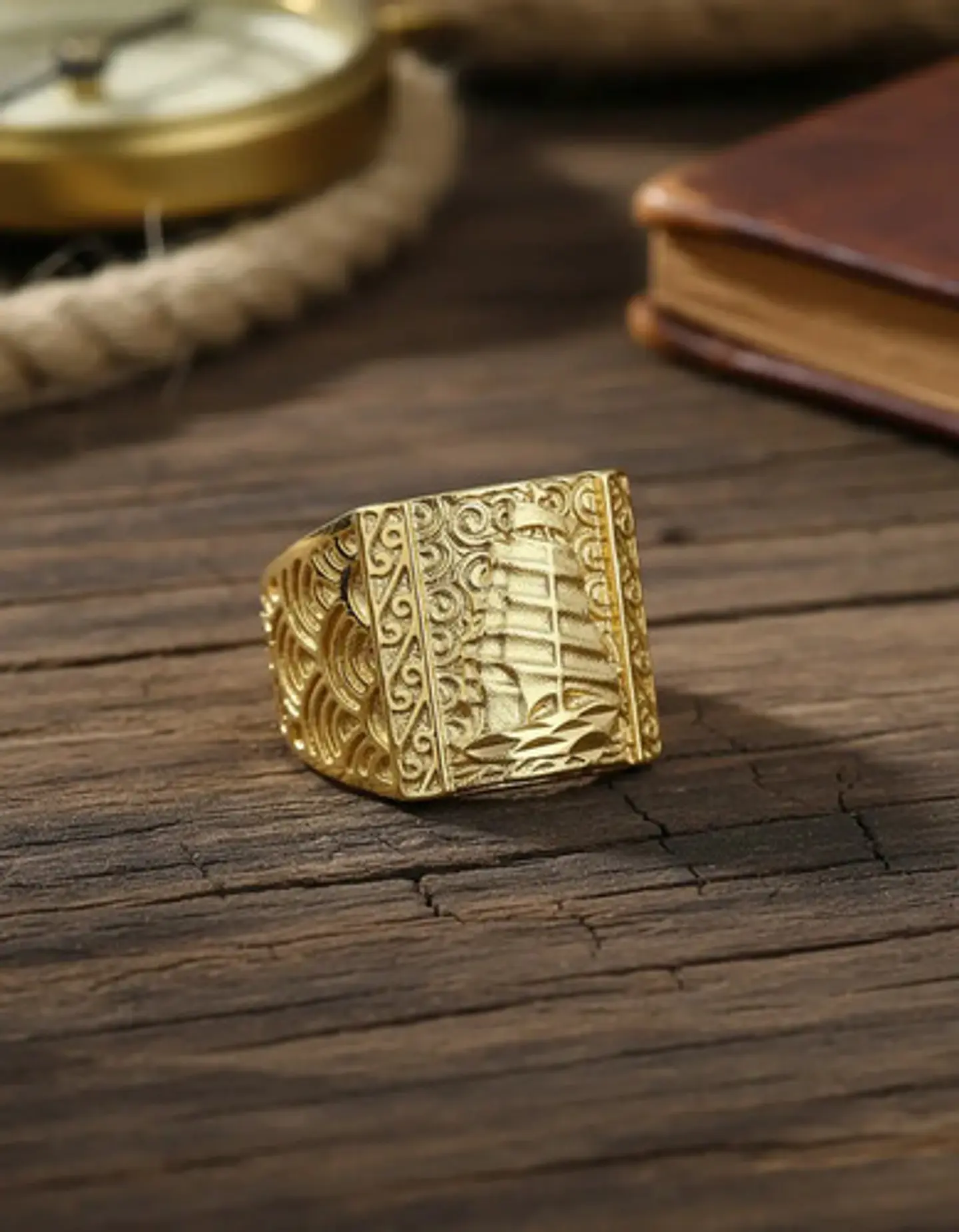 Anillo Hombre Ajustable Velero Barco Baño De Oro Gold Filled 4