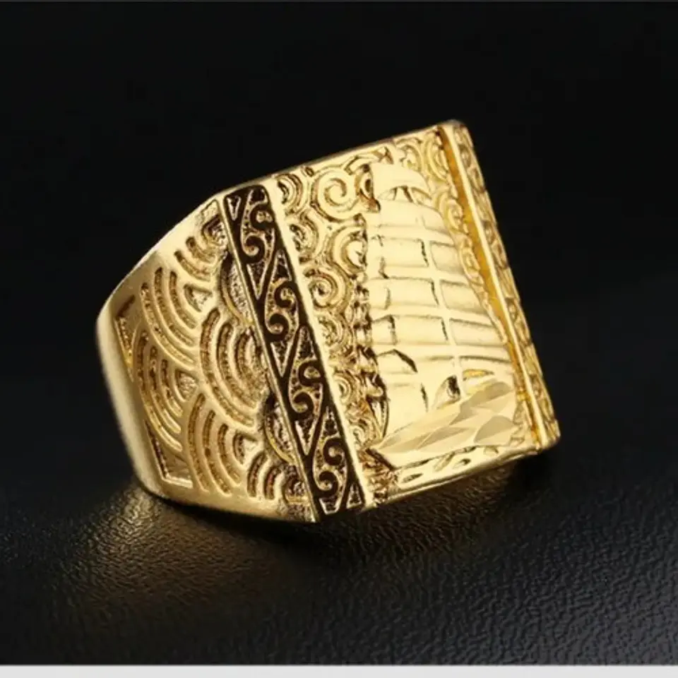 Anillo Hombre Ajustable Velero Barco Baño De Oro Gold Filled 8