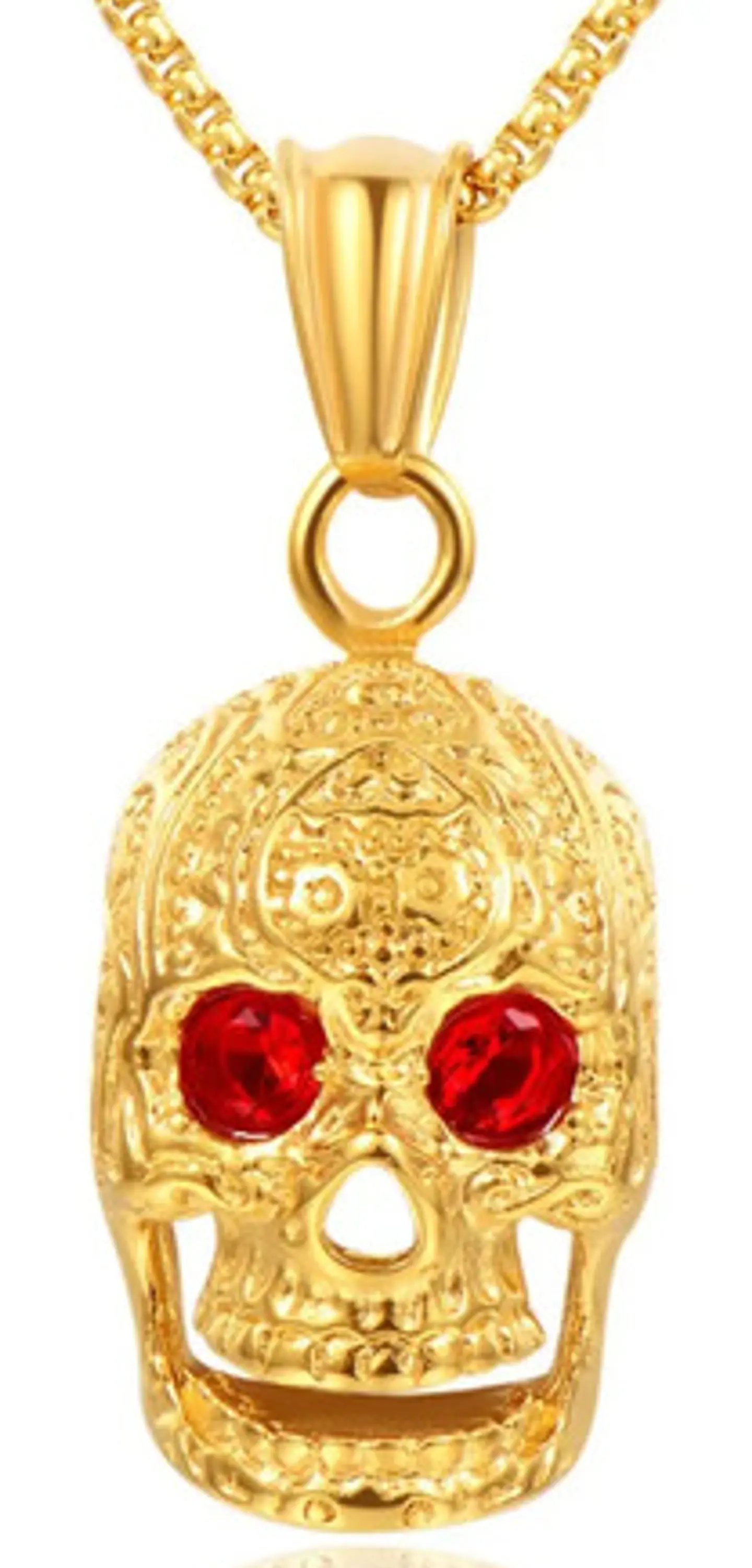 Collar Dije Cráneo Calavera Gótico Acero Color Oro Hombre 1