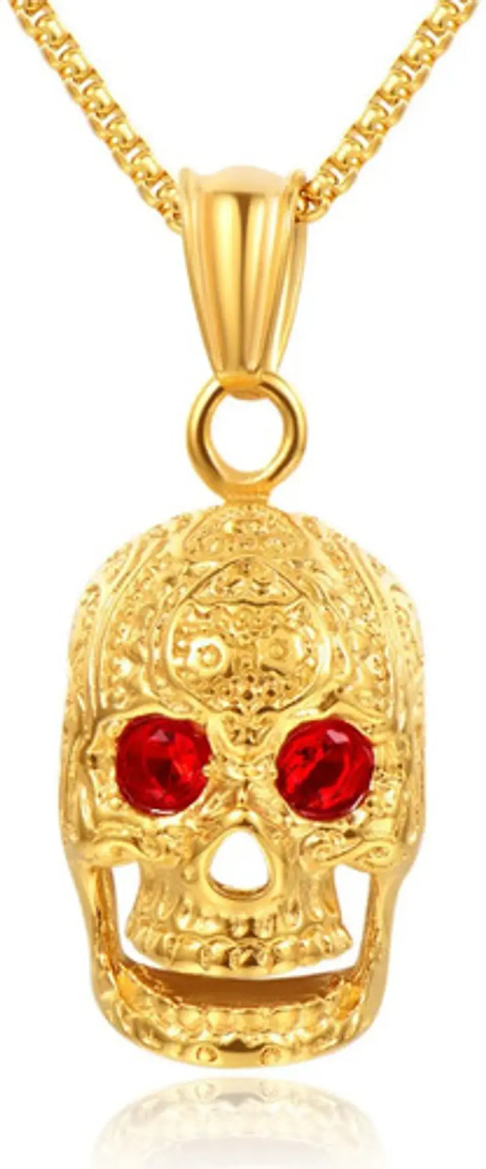 Collar Dije Cráneo Calavera Gótico Acero Color Oro Hombre 1