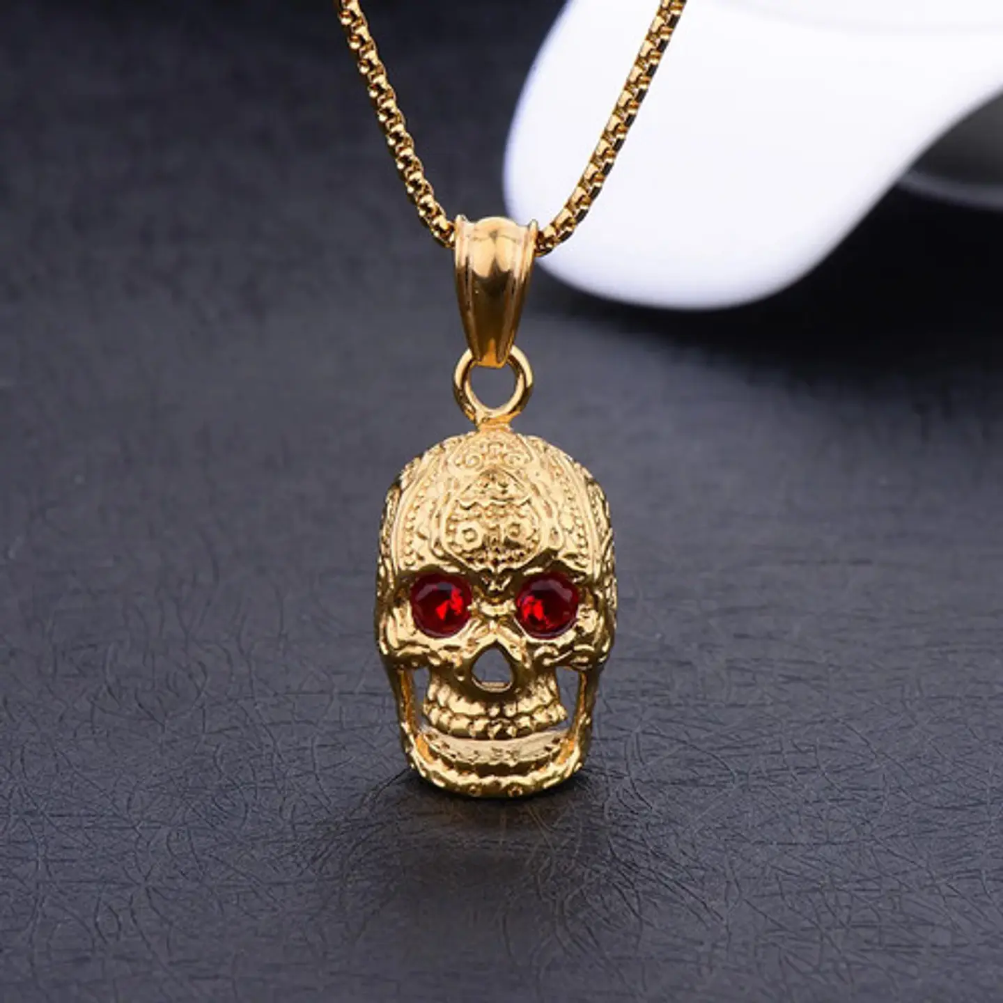 Collar Dije Cráneo Calavera Gótico Acero Color Oro Hombre 4