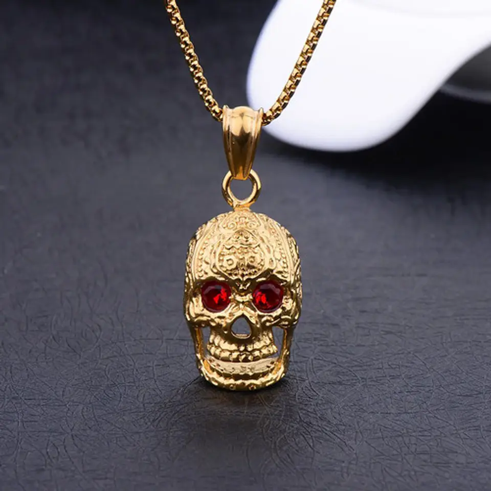 Collar Dije Cráneo Calavera Gótico Acero Color Oro Hombre 4