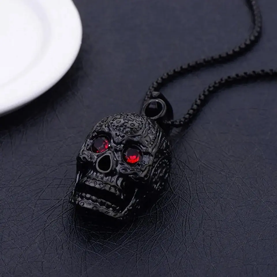 Collar Dije Cráneo Calavera Gótico Acero Color Oro Hombre 8