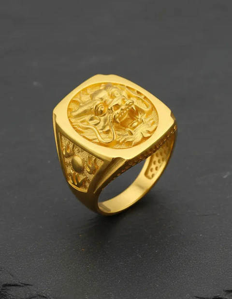 Anillo Cabeza Dragón Color Oro Hip Hop Para Hombre Y Mujer