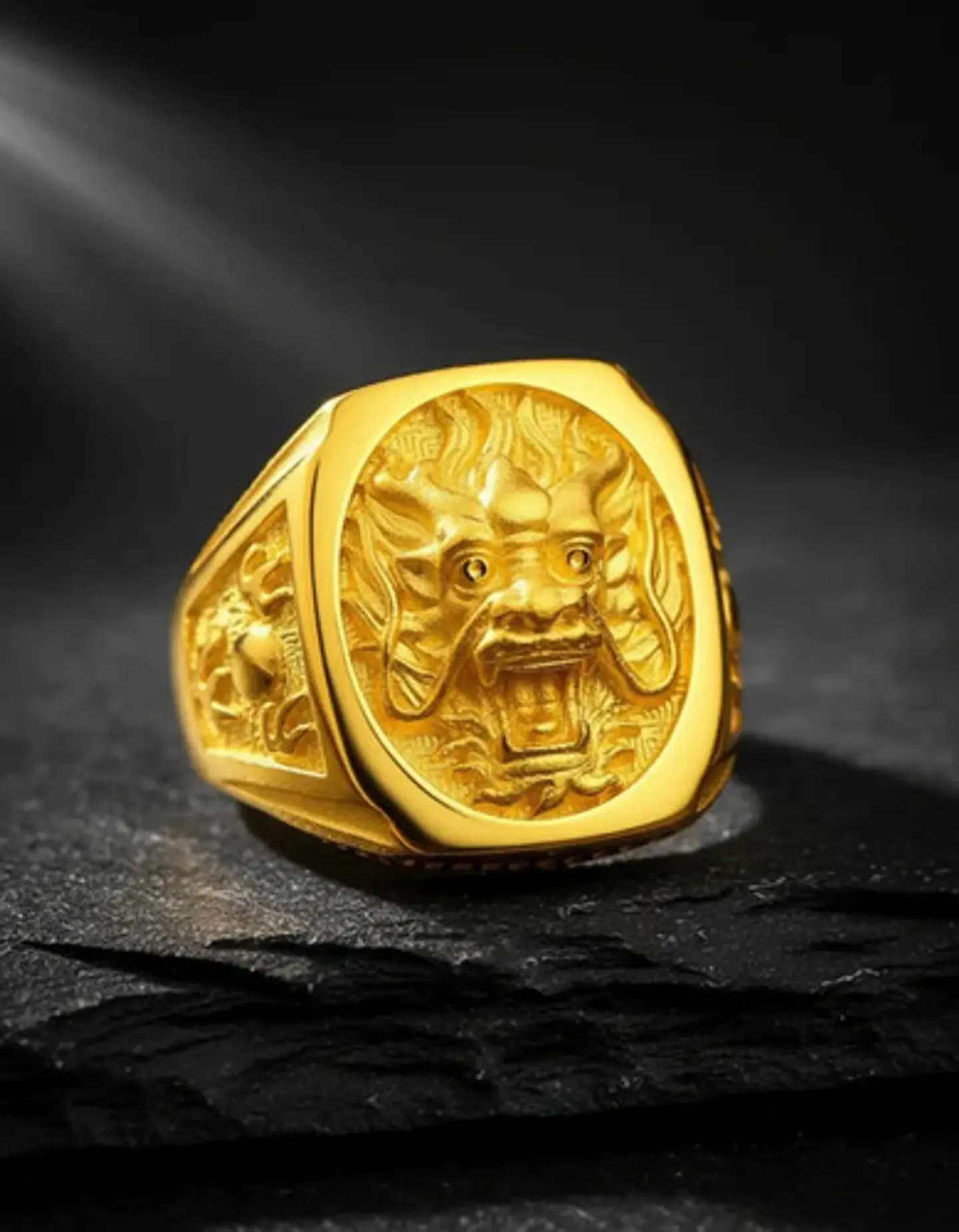 Anillo Cabeza Dragón Color Oro Hip Hop Para Hombre Y Mujer 5