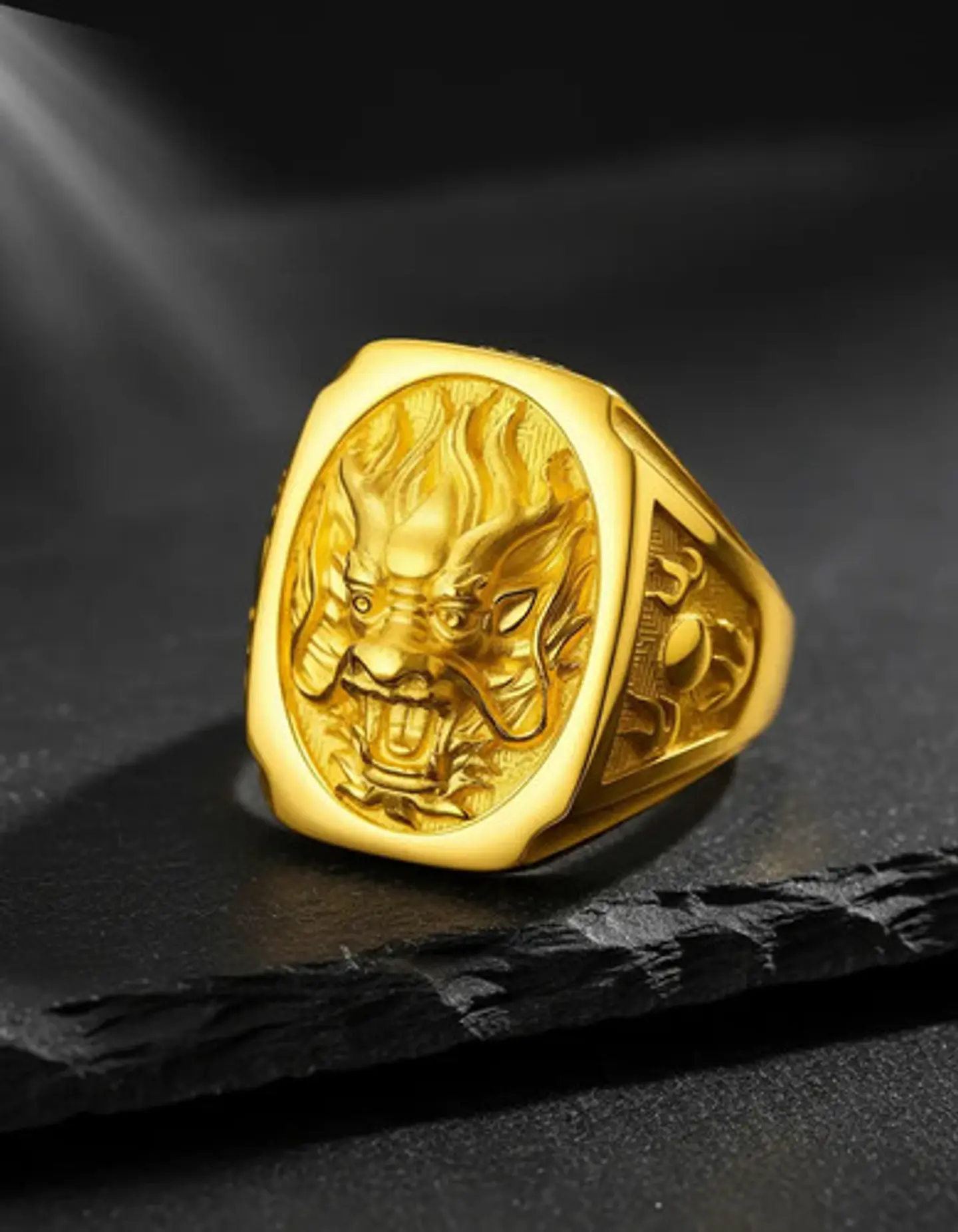 Anillo Cabeza Dragón Color Oro Hip Hop Para Hombre Y Mujer 6