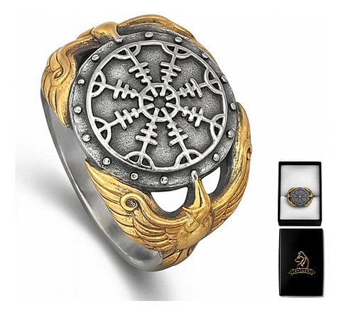 Anillo Acero Color Plata Vikingo Brujula Cuervos Odin Hombre