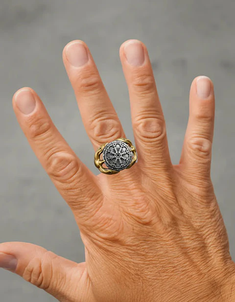 Anillo Acero Color Plata Vikingo Brujula Cuervos Odin Hombre