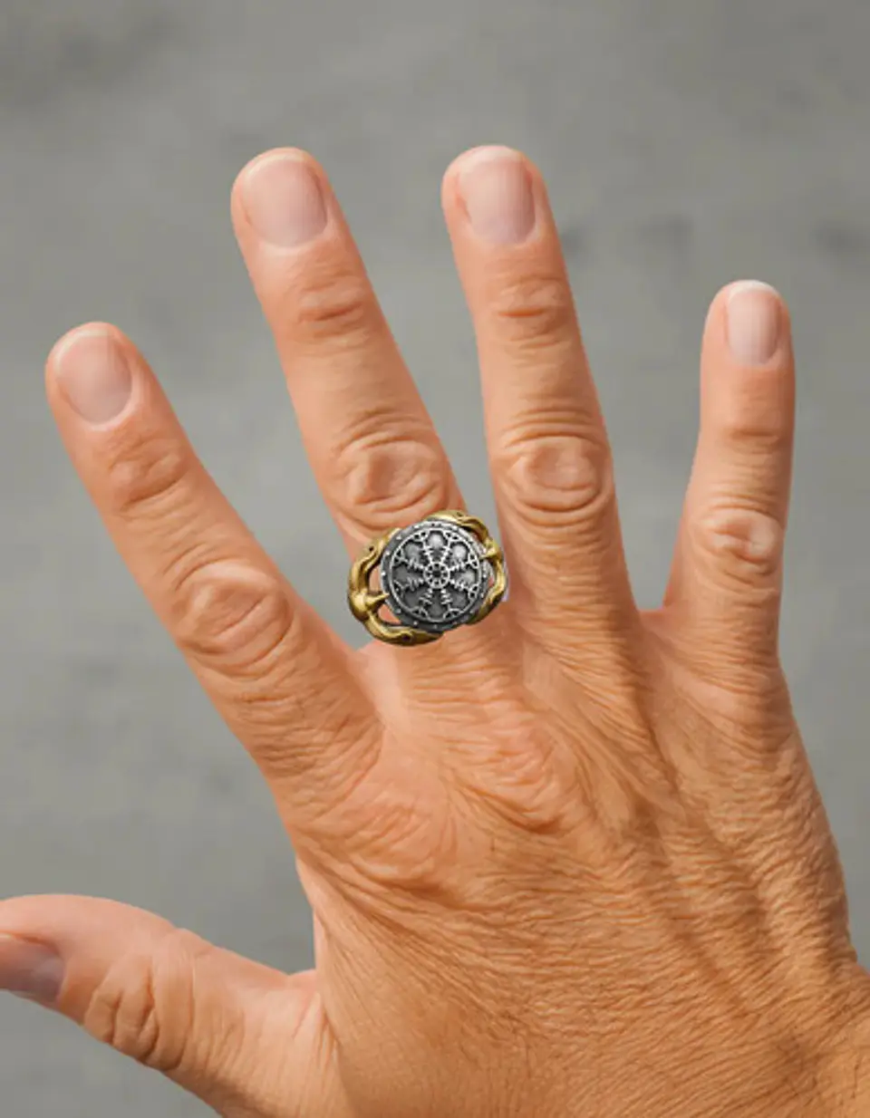 Anillo Acero Color Plata Vikingo Brujula Cuervos Odin Hombre 2