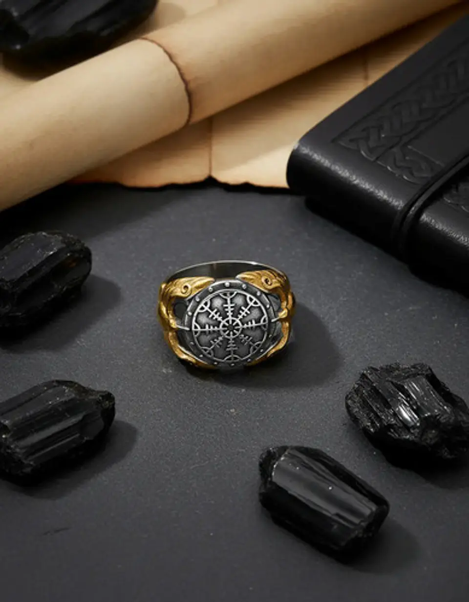 Anillo Acero Color Plata Vikingo Brujula Cuervos Odin Hombre 6
