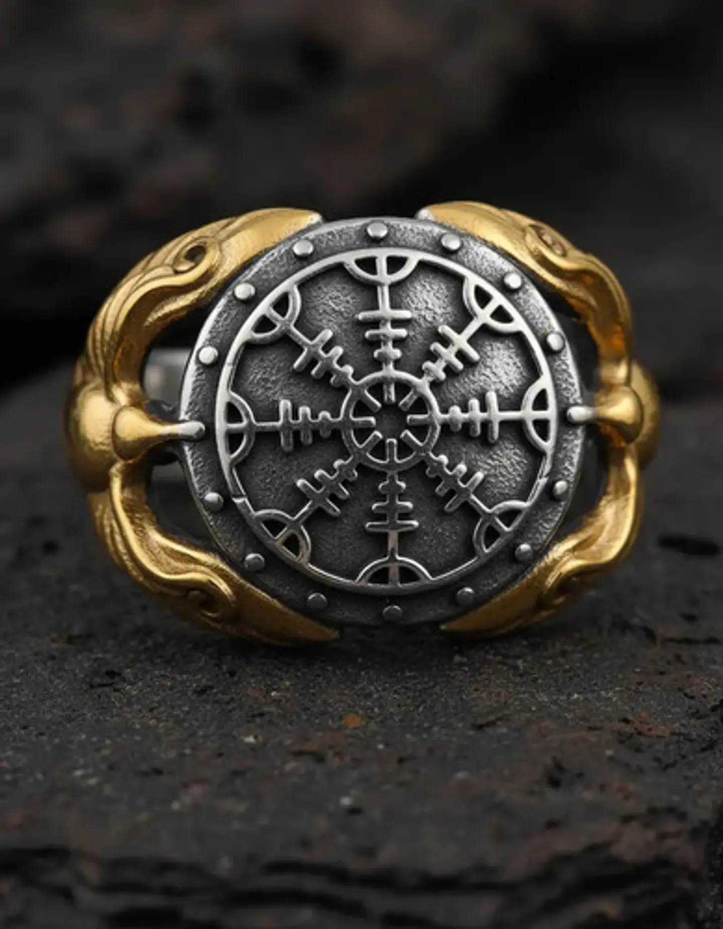 Anillo Acero Color Plata Vikingo Brujula Cuervos Odin Hombre 7