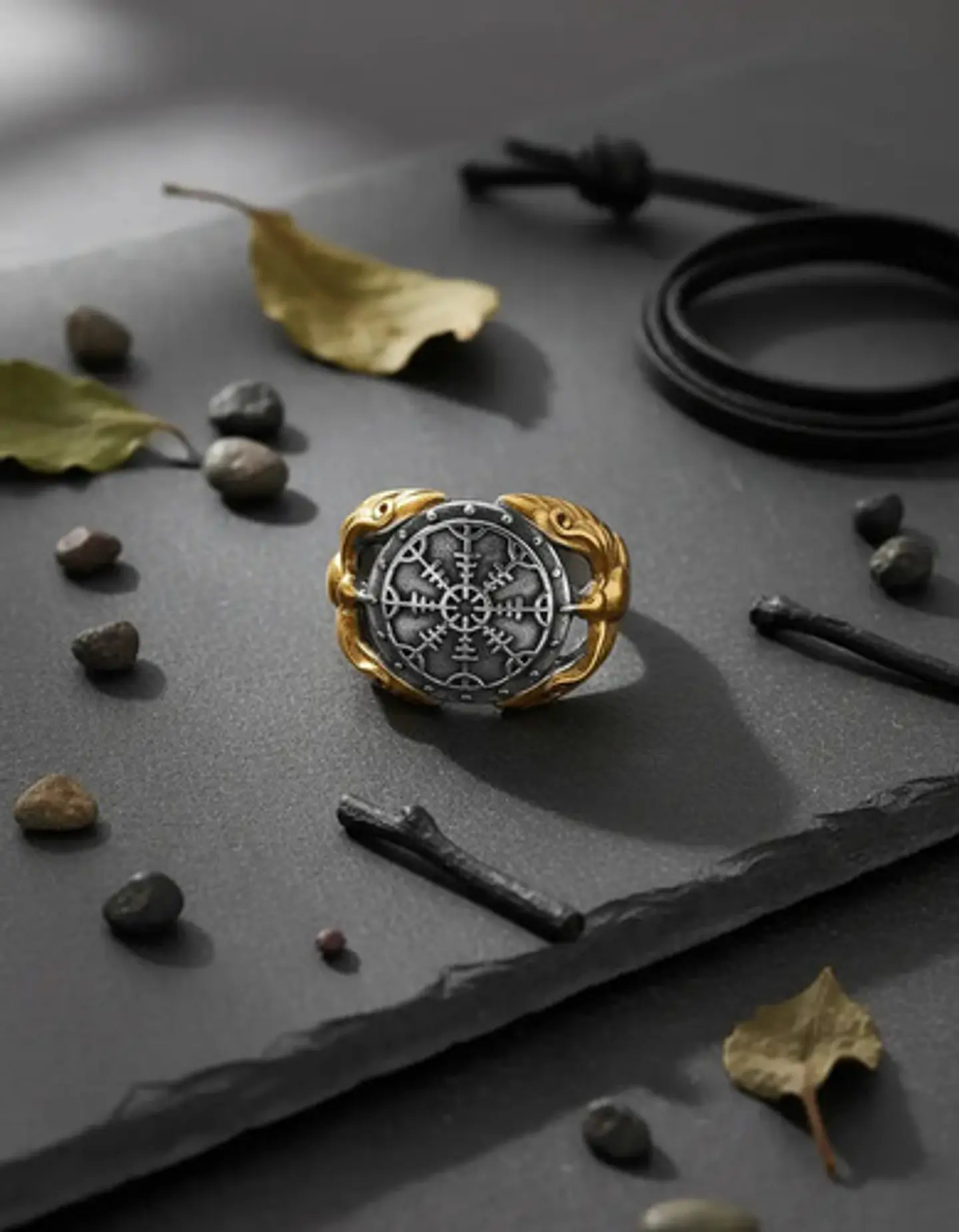 Anillo Acero Color Plata Vikingo Brujula Cuervos Odin Hombre 9