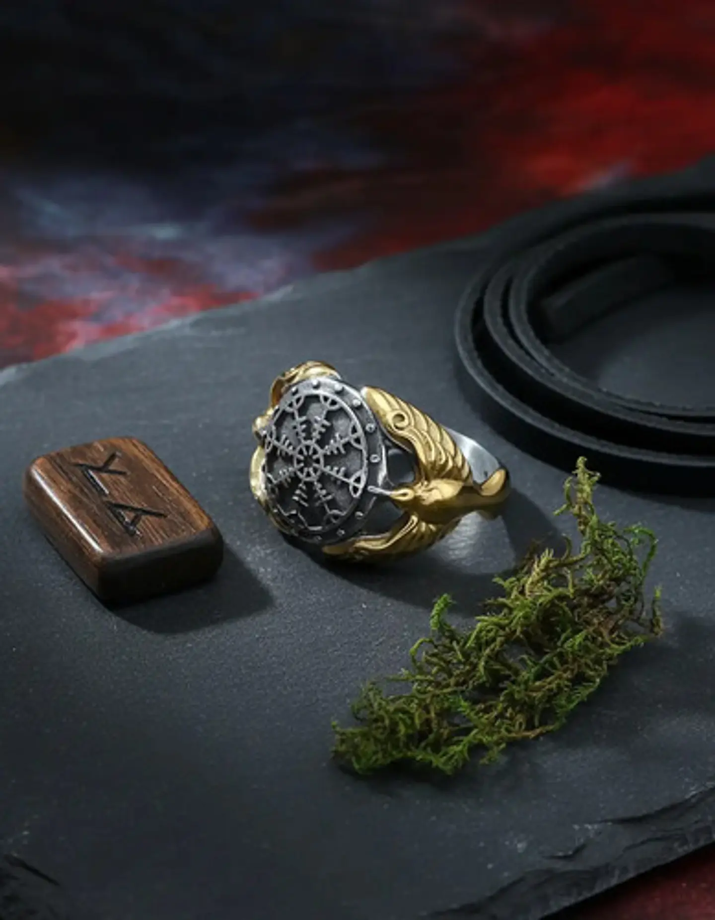 Anillo Acero Color Plata Vikingo Brujula Cuervos Odin Hombre 11