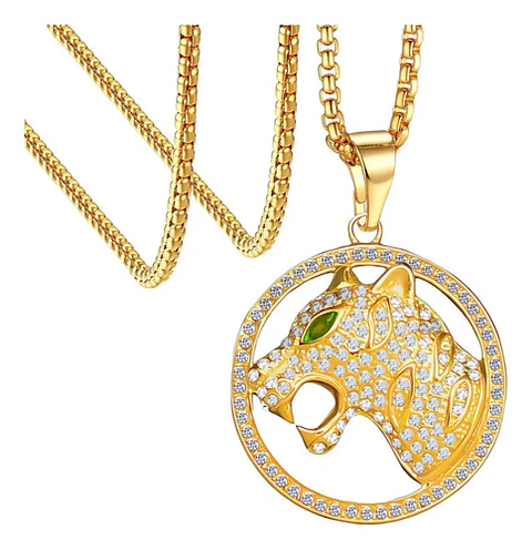 Collar Para Hombre Con Dije Leopardo Piedras Cz Color Oro Dorado