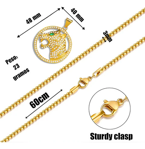 Collar Para Hombre Con Dije Leopardo Piedras Cz Color Oro Dorado