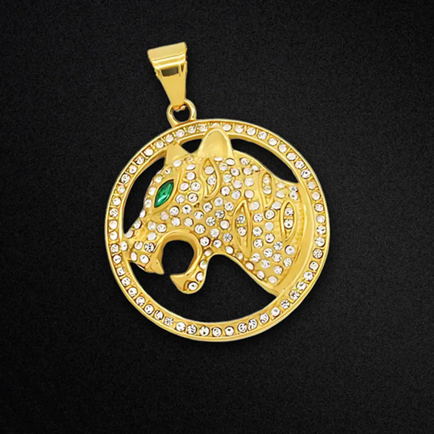 Collar Para Hombre Con Dije Leopardo Piedras Cz Color Oro Dorado 5