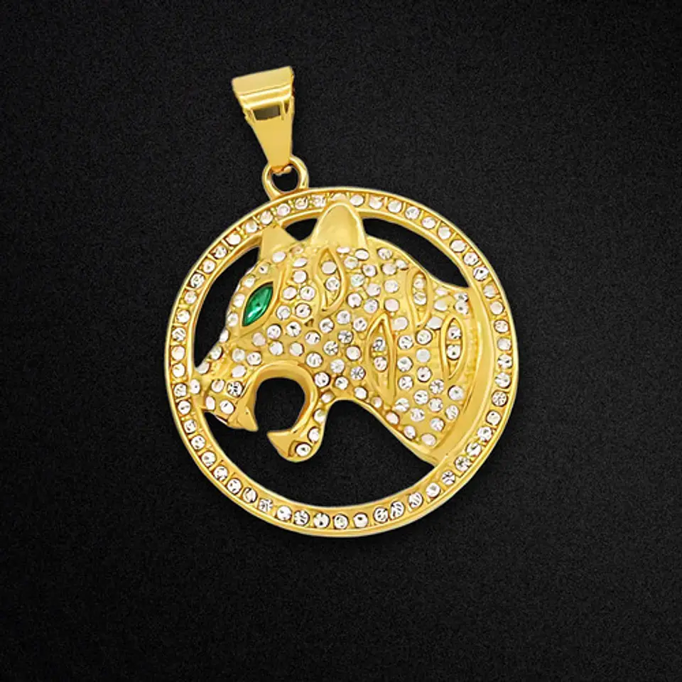Collar Para Hombre Con Dije Leopardo Piedras Cz Color Oro Dorado 5