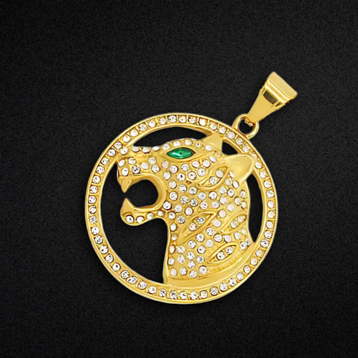 Collar Para Hombre Con Dije Leopardo Piedras Cz Color Oro Dorado 6
