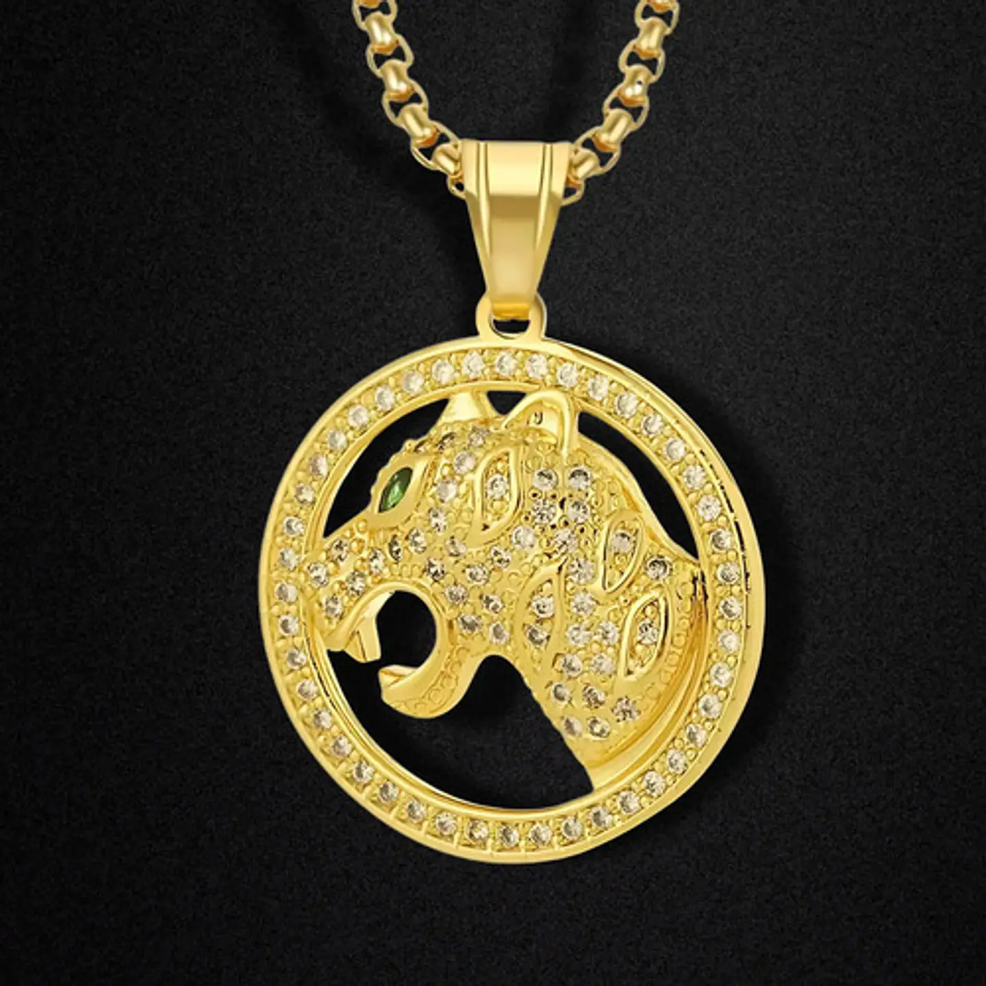 Collar Para Hombre Con Dije Leopardo Piedras Cz Color Oro Dorado 7