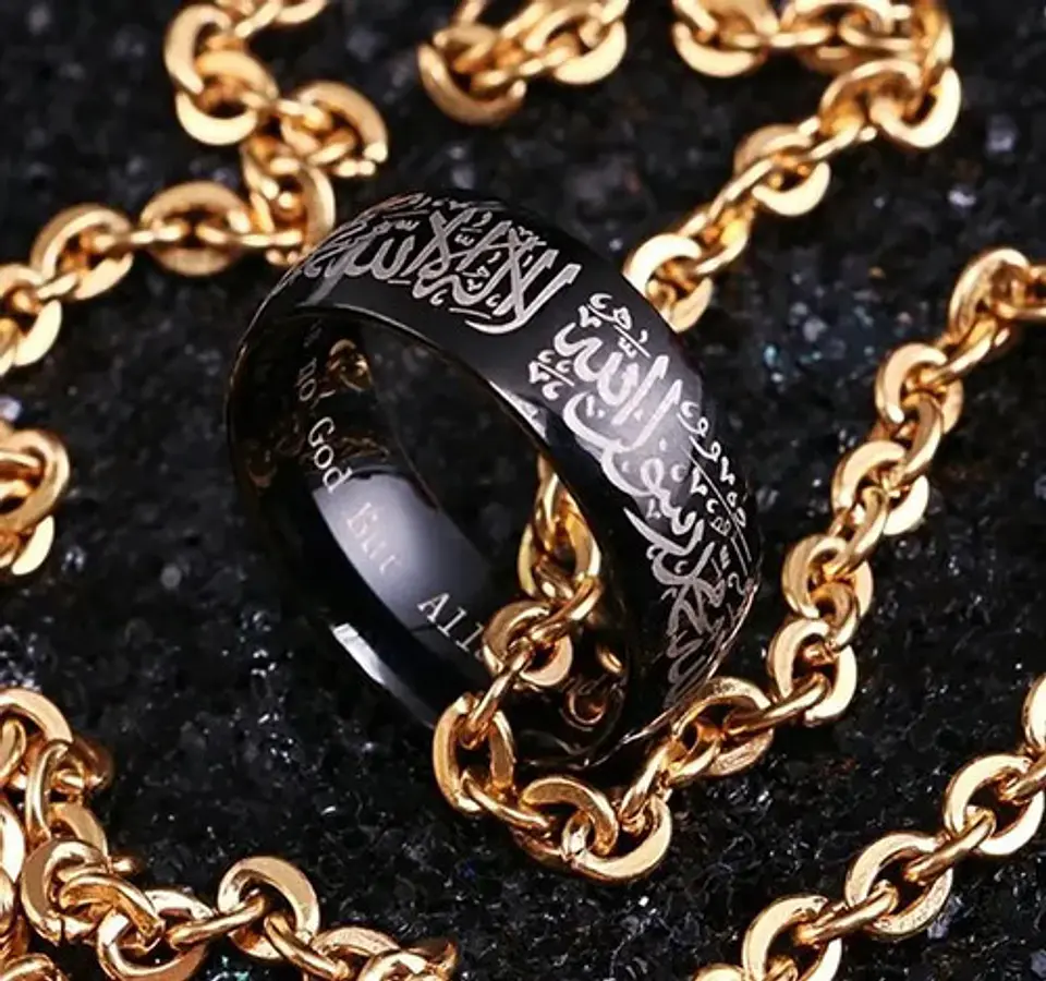 Anillo Árabe Islám Musulmán Allah Shahada Acero Hombre Mujer 4