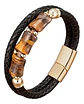 Pulsera Brazalete Trenzada Cuero Piedra Ojo De Tigre Hombre - Miniatura 1