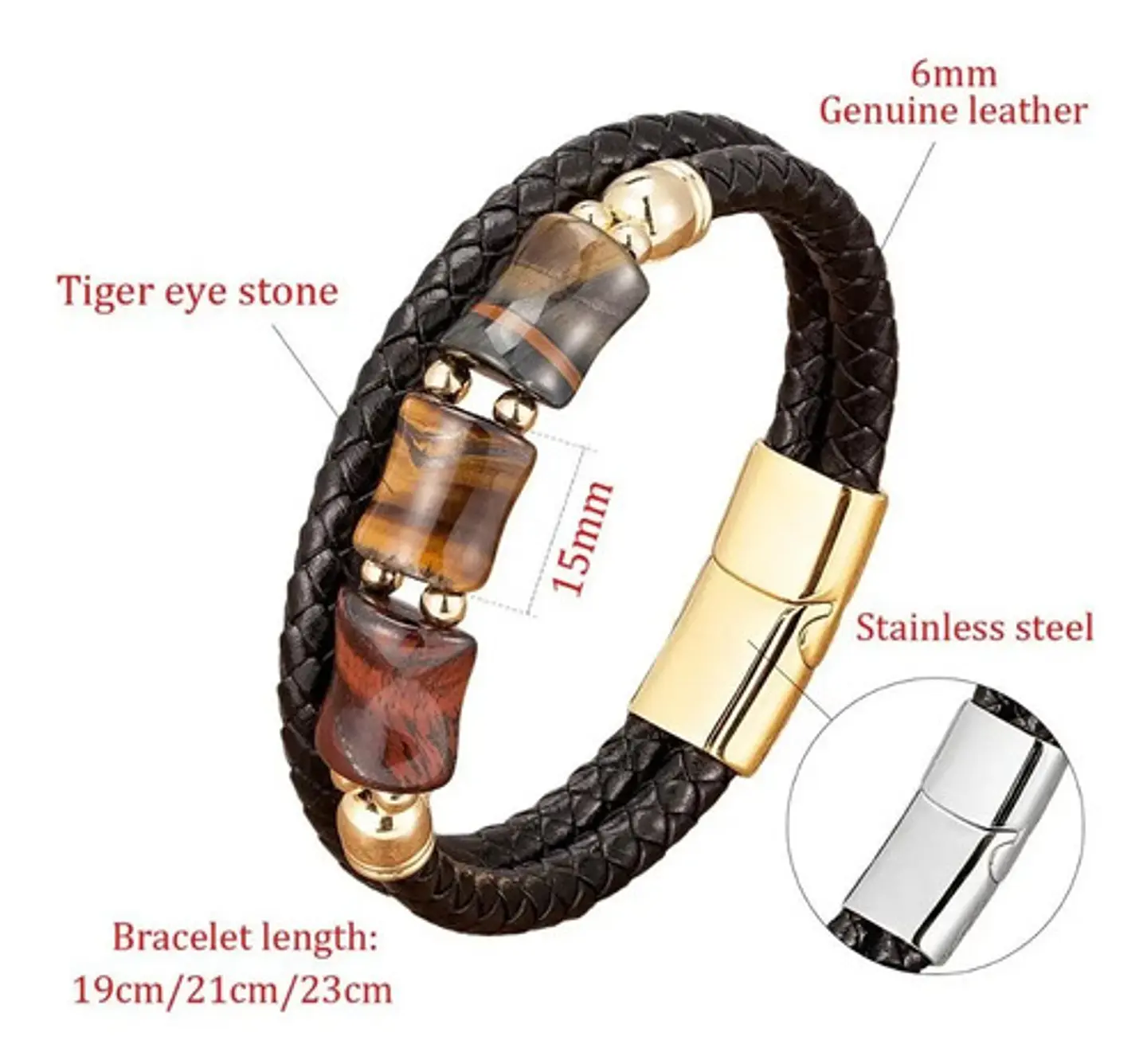 Pulsera Brazalete Trenzada Cuero Piedra Ojo De Tigre Hombre 4