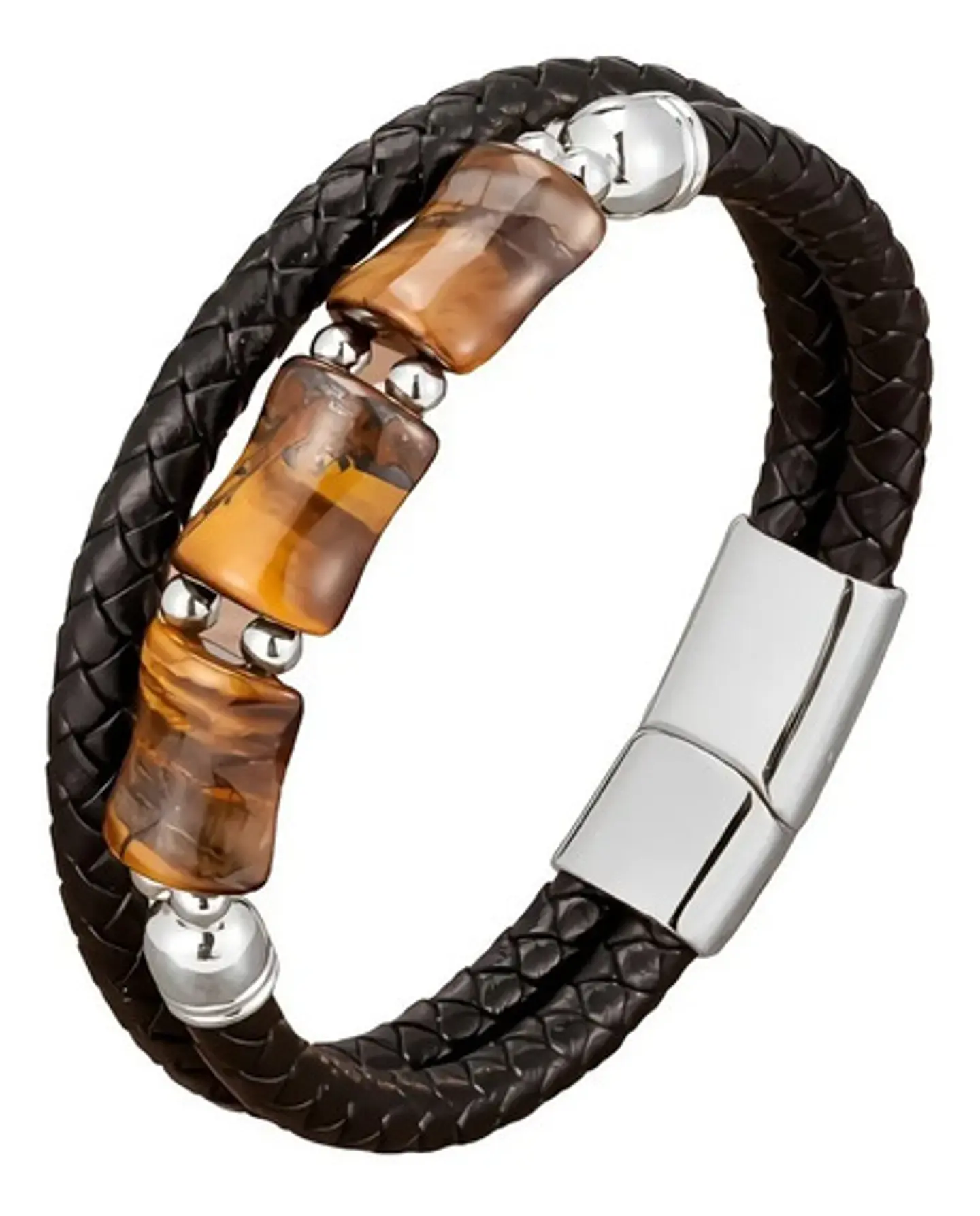 Pulsera Brazalete Trenzada Cuero Piedra Ojo De Tigre Hombre 5
