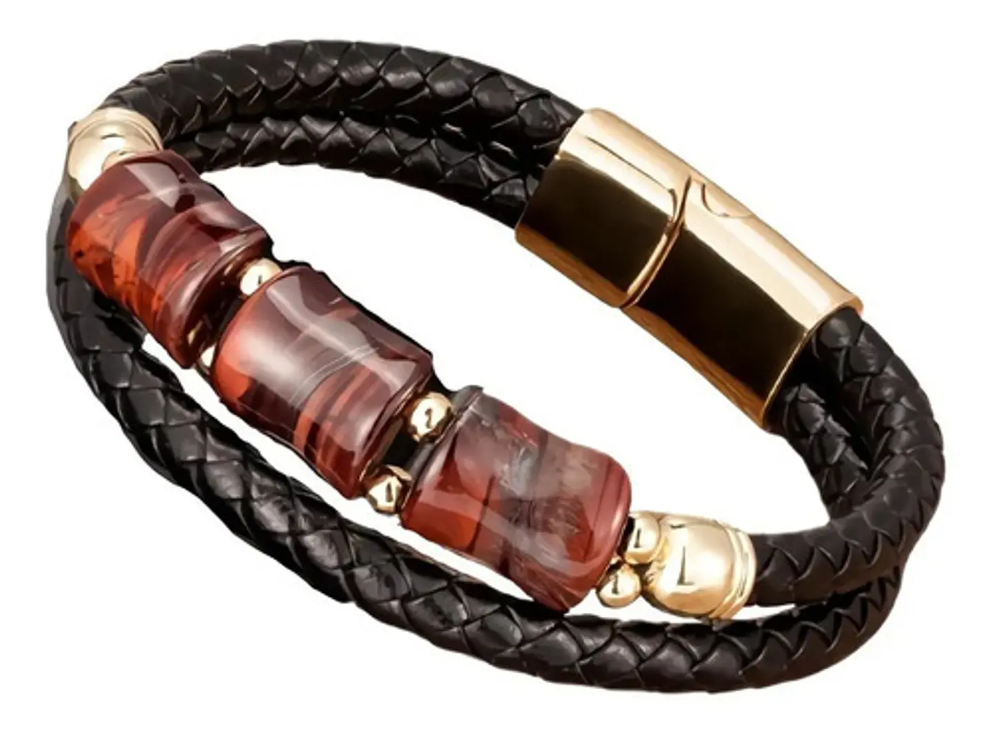 Pulsera Brazalete Trenzada Cuero Piedra Ojo De Tigre Hombre 6