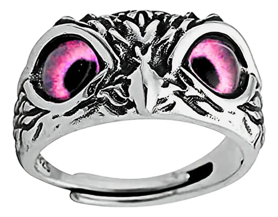 Anillo Argolla Vintage Búho Ojos Color Plata Mujer Hombre 1