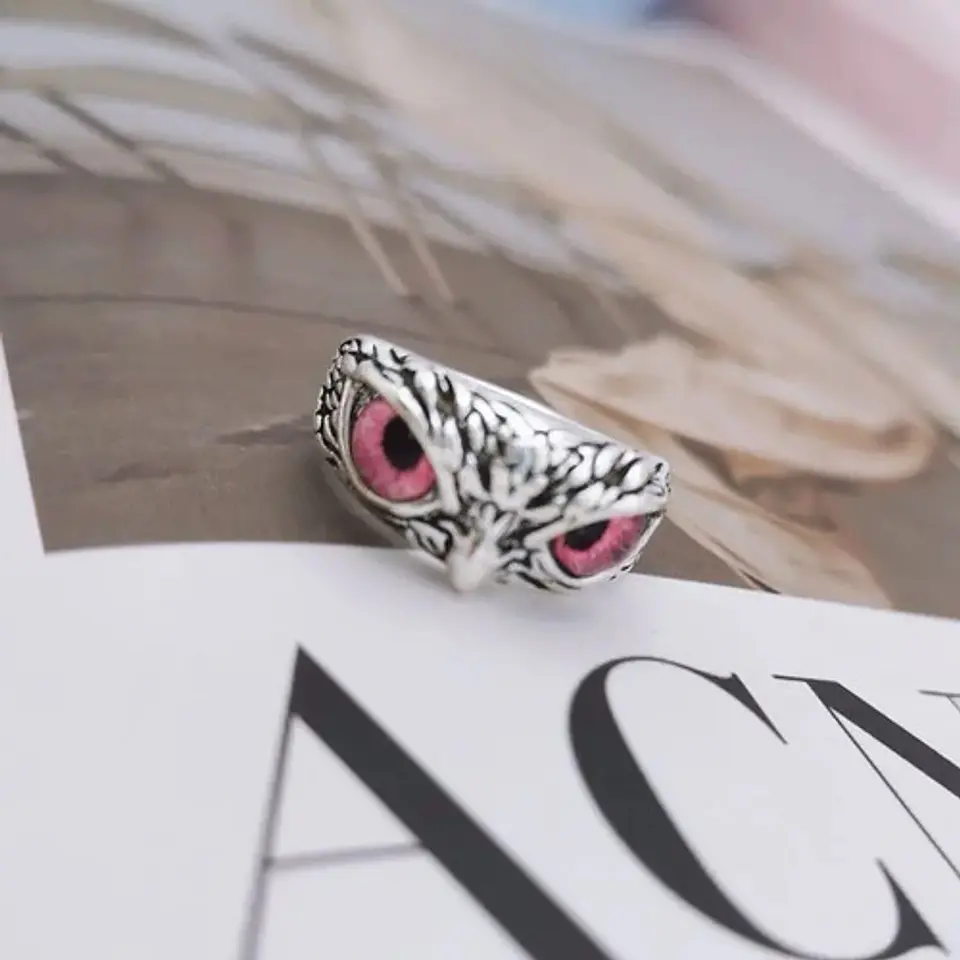 Anillo Argolla Vintage Búho Ojos Color Plata Mujer Hombre 2