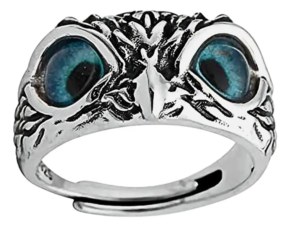 Anillo Argolla Vintage Búho Ojos Color Plata Mujer Hombre 5