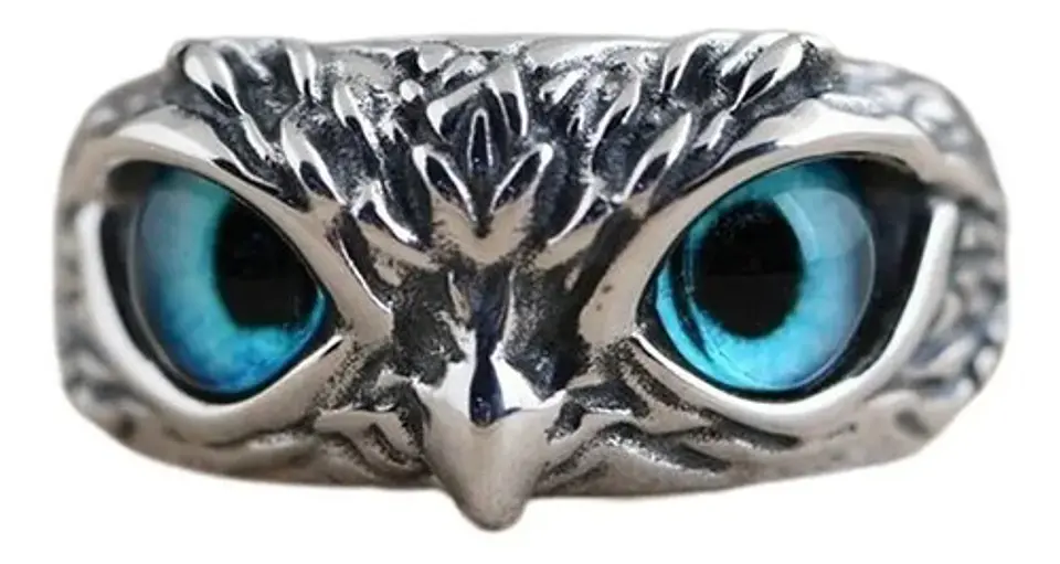 Anillo Argolla Vintage Búho Ojos Color Plata Mujer Hombre 6