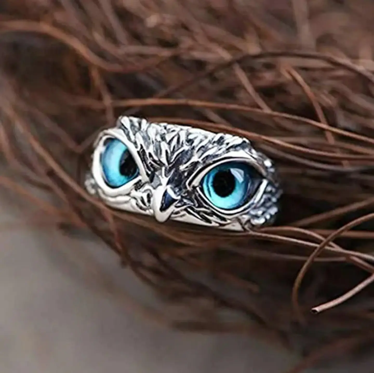 Anillo Argolla Vintage Búho Ojos Color Plata Mujer Hombre 7