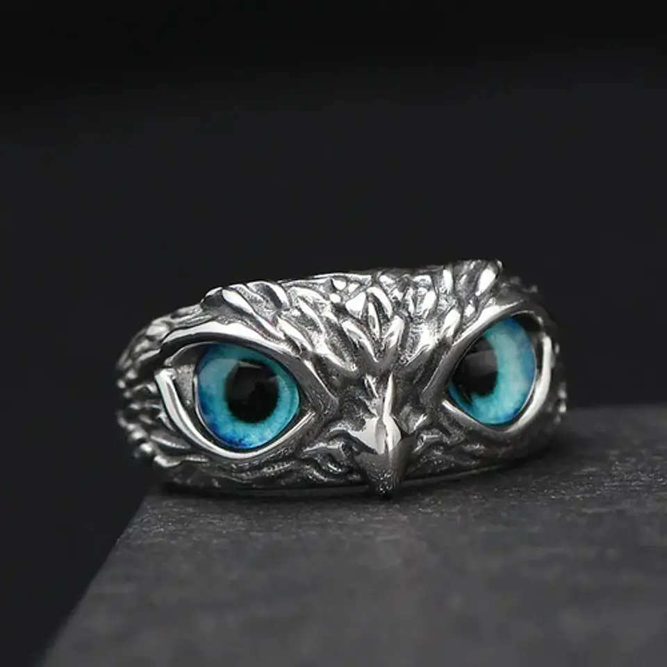 Anillo Argolla Vintage Búho Ojos Color Plata Mujer Hombre 8