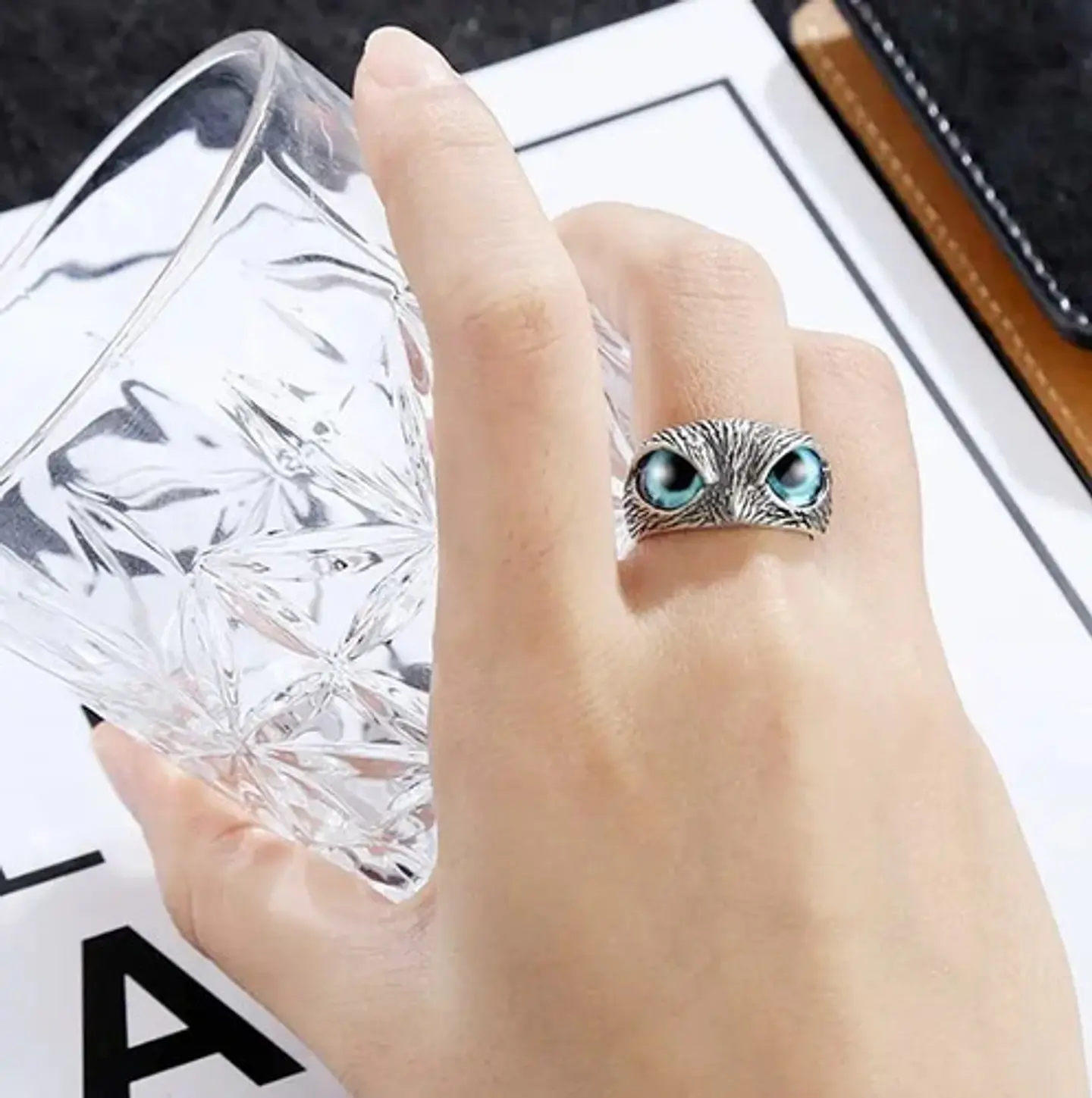 Anillo Argolla Vintage Búho Ojos Color Plata Mujer Hombre 11