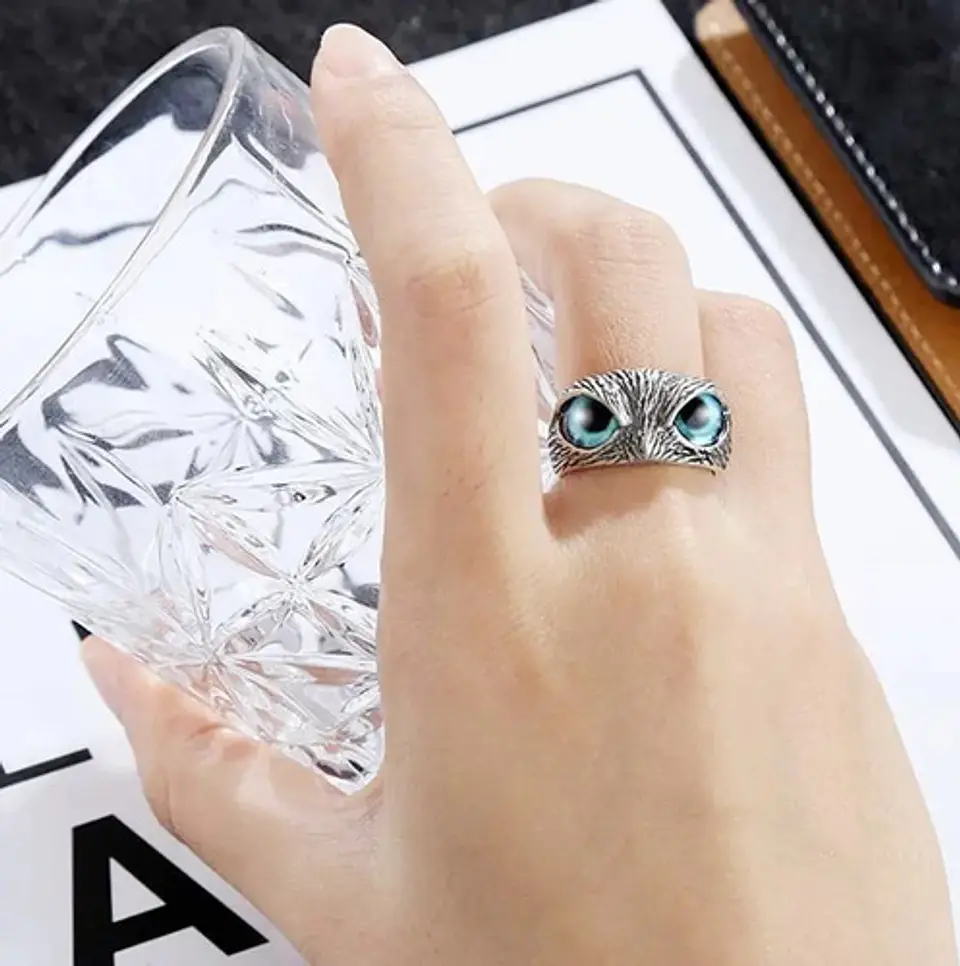 Anillo Argolla Vintage Búho Ojos Color Plata Mujer Hombre 11