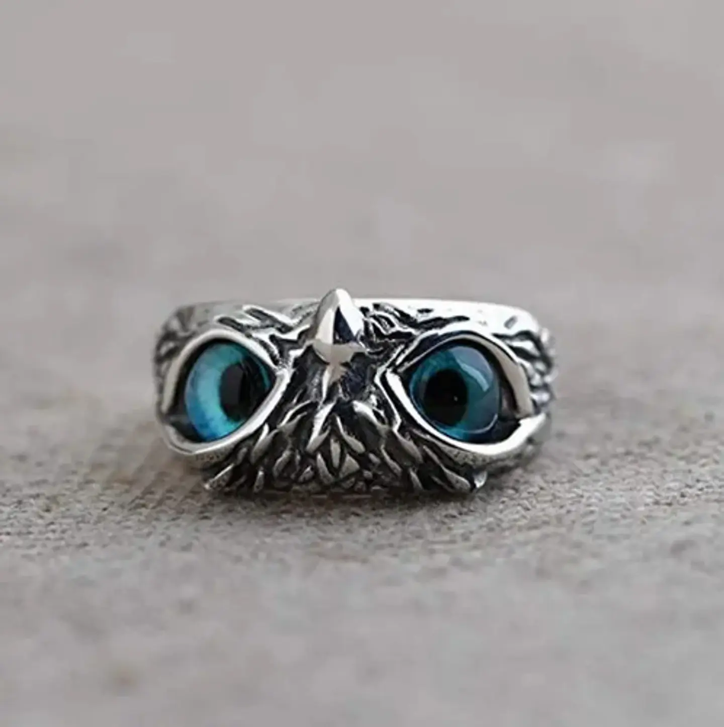 Anillo Argolla Vintage Búho Ojos Color Plata Mujer Hombre 13