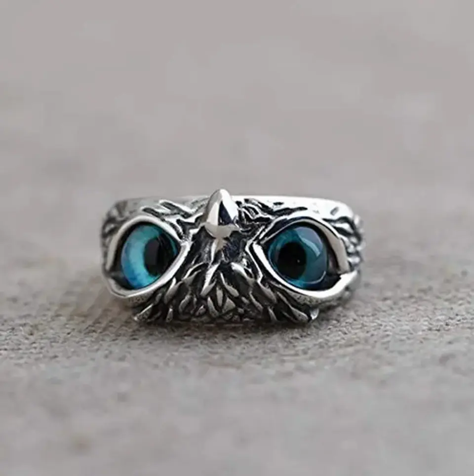 Anillo Argolla Vintage Búho Ojos Color Plata Mujer Hombre 13
