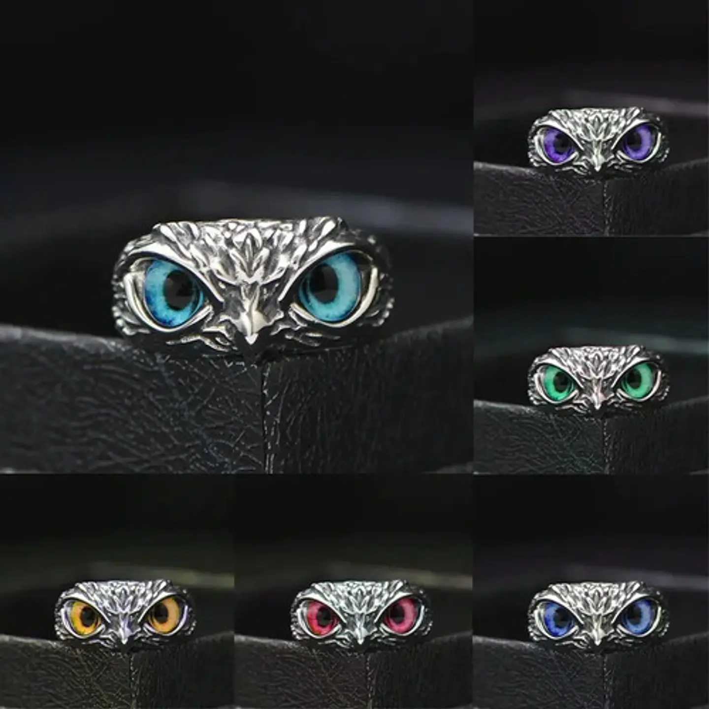 Anillo Argolla Vintage Búho Ojos Color Plata Mujer Hombre 14