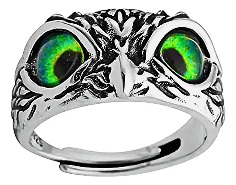 Anillo Argolla Vintage Búho Ojos Color Plata Mujer Hombre 15