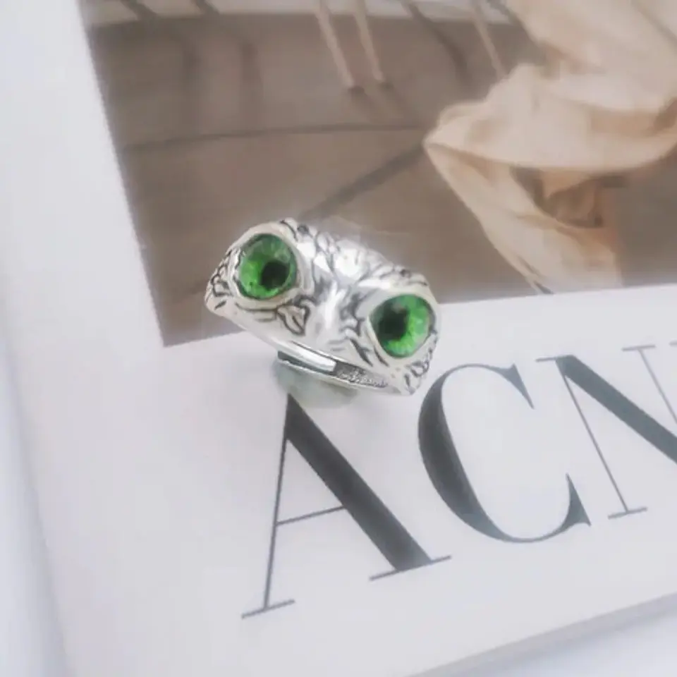 Anillo Argolla Vintage Búho Ojos Color Plata Mujer Hombre 17