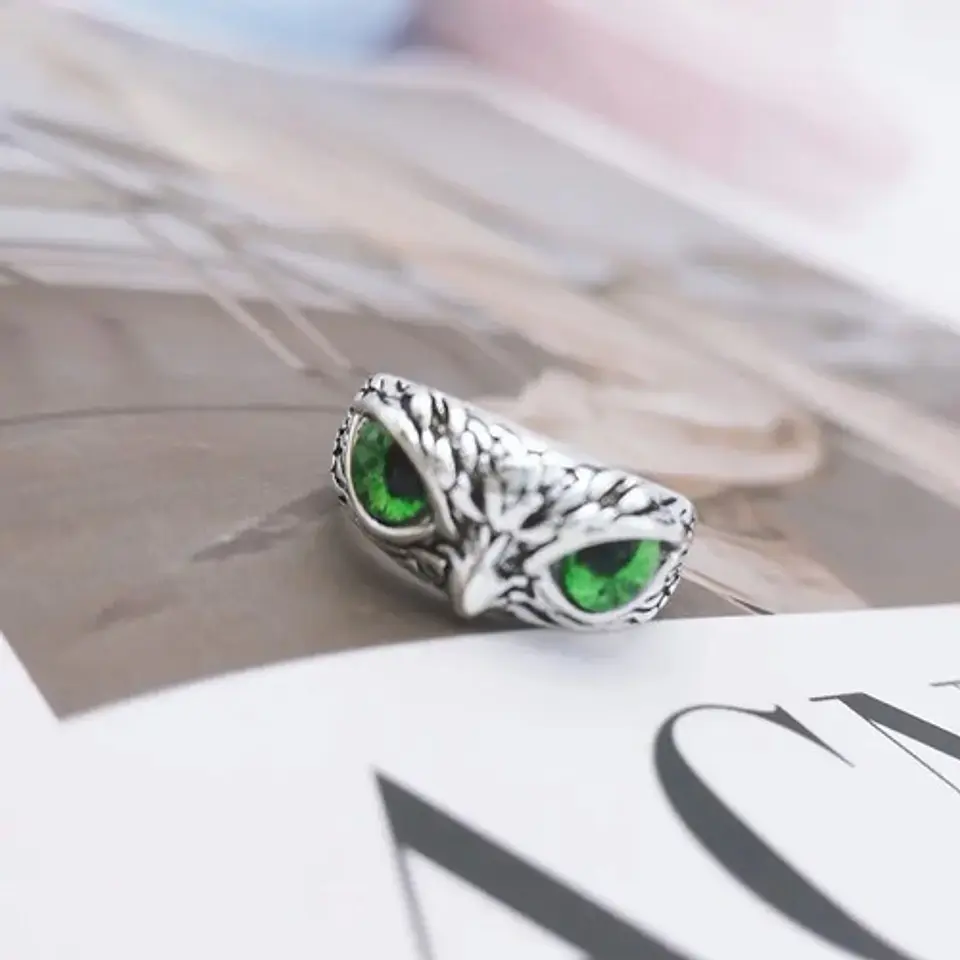 Anillo Argolla Vintage Búho Ojos Color Plata Mujer Hombre 18