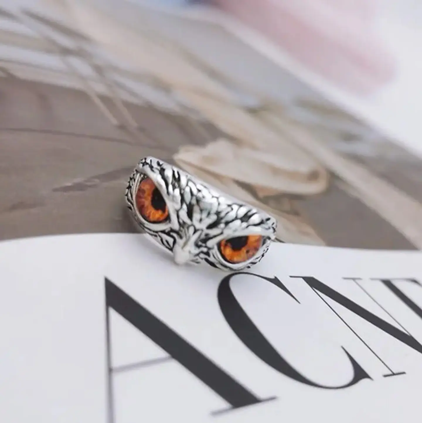 Anillo Argolla Vintage Búho Ojos Color Plata Mujer Hombre 21