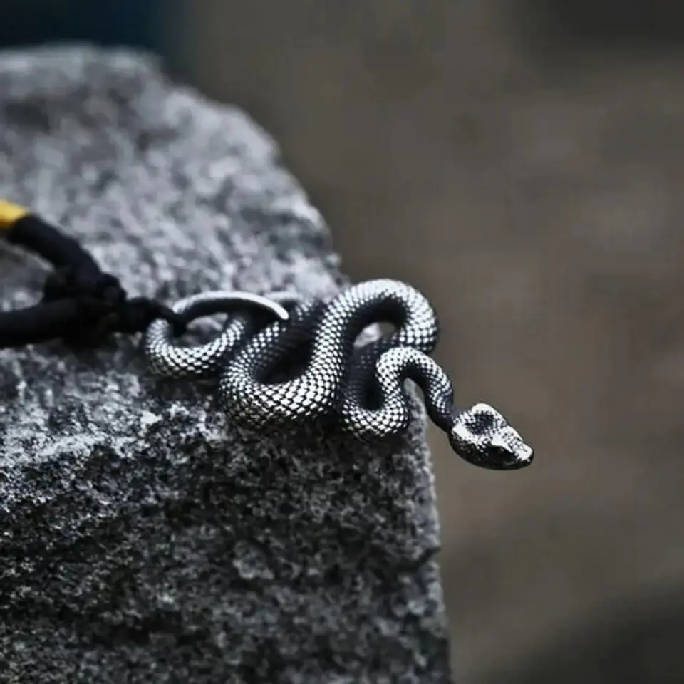 Collar Cadena Dije Serpiente Acero Color Oro/plata Hombre 7
